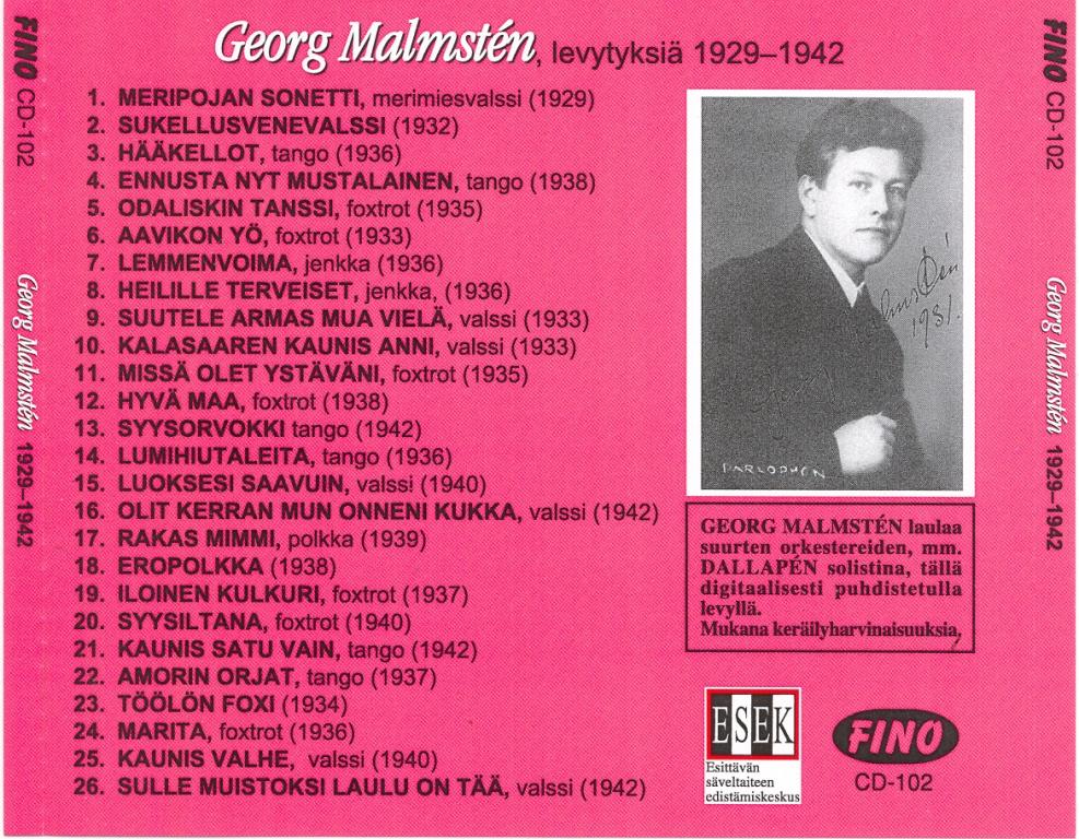 Georg Malmstén - hit songs from 1929 to 1942